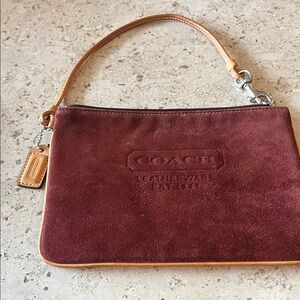 Coach Maroon Suede Wristlet with Tan Accents